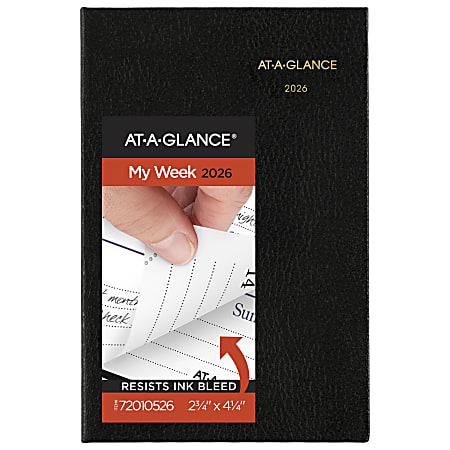 AT-A-GLANCE® Fine Diary® 2026 Weekly Monthly Diary, Black, Pocket, 2 3/4" x 4 1/4"