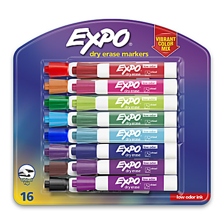Expo Low-Odor Dry Erase Chisel Tip Markers - Chisel Marker Point Style - Assorted - 16 / Set