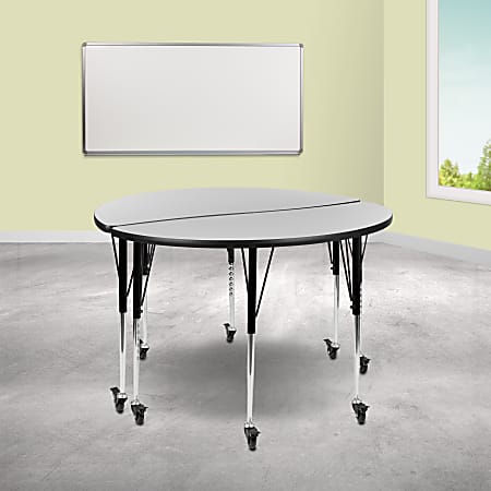 Flash Furniture Mobile Circle Wave Flexible Thermal Laminate Adjustable 2-Piece Activity Table Set, 30"H x 47-1/2"W x 24"D, Gray