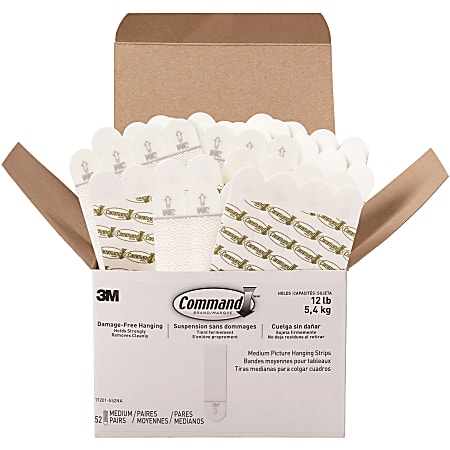 Command Medium Picture Hanging Strips - 3 lb (1.36 kg) Capacity - for Pictures, Paint, Wood - Foam - White - 52 / Box