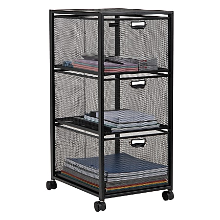 Mind Reader Black Office Cart with 4 Removable Drawers - Mesh and Metal Rolling Cabinet for File Storage