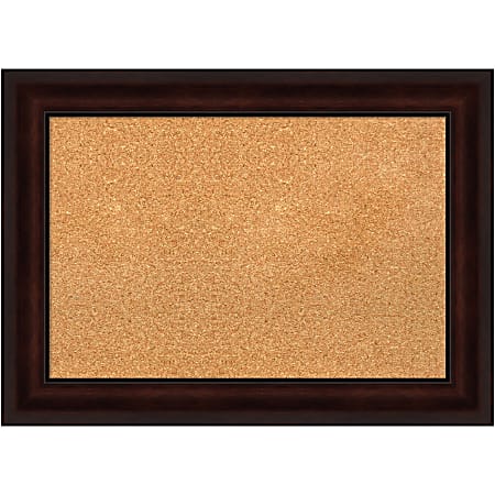 Amanti Art Rectangular Non-Magnetic Cork Bulletin Board, Natural, 29” x 21”, Coffee Bean Brown Plastic Frame