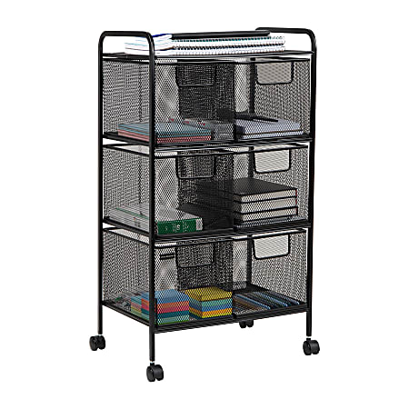 Mind Reader Multipurpose Rolling Cart with Drawers Office Storage Organizer, Utility Cart, Metal, 29" H x 11" W x 16" D, Black