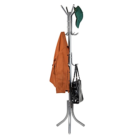 Mind Reader Coat Rack Hall Tree Freestanding Organizer Coat Tree, 68-1/2"H x 18"W x 18"D, Silver