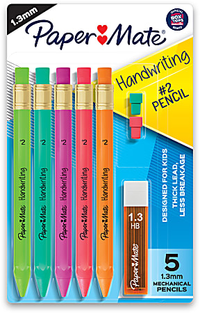 Paper Mate® Handwriting Mechanical Pencil Set, #2 Lead, 1.3 mm, Assorted Colors, Pack Of 5 Pencils