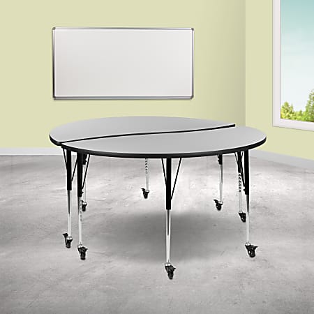 Flash Furniture Mobile Circle Wave Flexible Thermal Laminate Adjustable 2-Piece Activity Table Set, 30"H x 60"W x 30"D, Gray