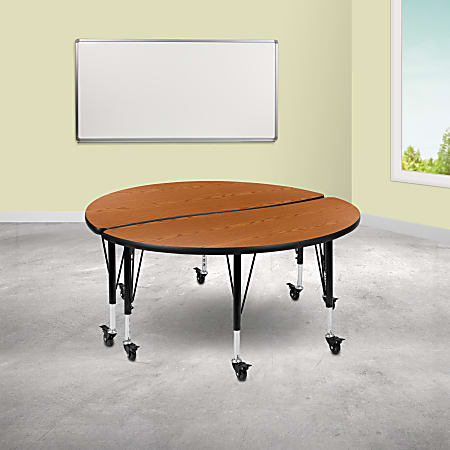 Flash Furniture Mobile Circle Wave Flexible Thermal Laminate Kids' Adjustable 2-Piece Activity Table Set, 25"H x 47-1/2"W x 24"D, Oak