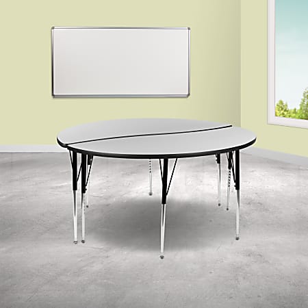 Flash Furniture Circle Wave Flexible Thermal Laminate 2-Piece Activity Table Set With Standard Height-Adjustable Legs, 30-1/4"H x 60"W x 60"D, Gray