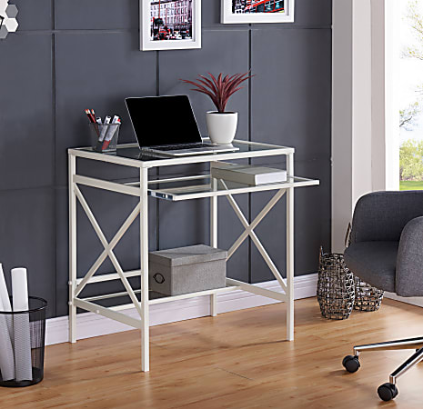 SEI Furniture Elvan Metal Glass 29"W Writing Desk, White