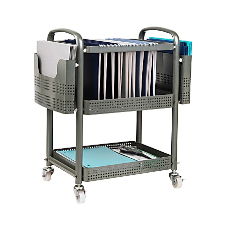 Mind Reader Elevate Collection Heavy Duty Mobile File Cart, 25 1/2"H x 12"W x 22"L, Silver