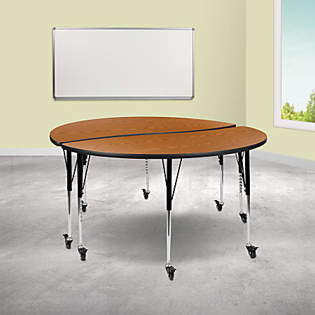 Flash Furniture Mobile Circle Wave Flexible Thermal Laminate Adjustable 2-Piece Activity Table Set, 30"H x 60"W x 30"D, Oak