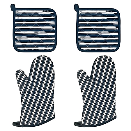 Better Houseware Striped Oven Mitt and Pot Holder Kit, Black