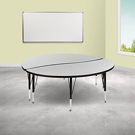 Flash Furniture Circle Wave Flexible Thermal Laminate 2-Piece Activity Table Set With Height-Adjustable Short Legs, 25-1/4"H x 60"W x 30"D, Gray