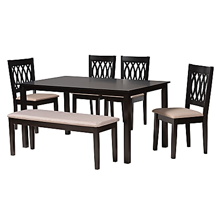 Baxton Studio Florencia Modern Fabric/Finished Wood 6-Piece Dining Set, Beige/Espresso Brown