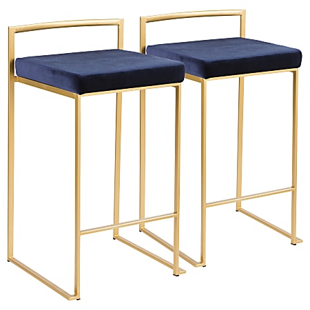 LumiSource Fuji Stacker Counter Stools, Blue Seat/Gold Frame, Set Of 2 Stools