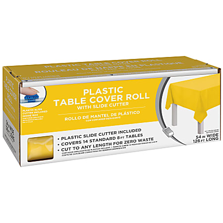 Amscan Boxed Plastic Table Roll, Yellow Sunshine, 54” x 126’