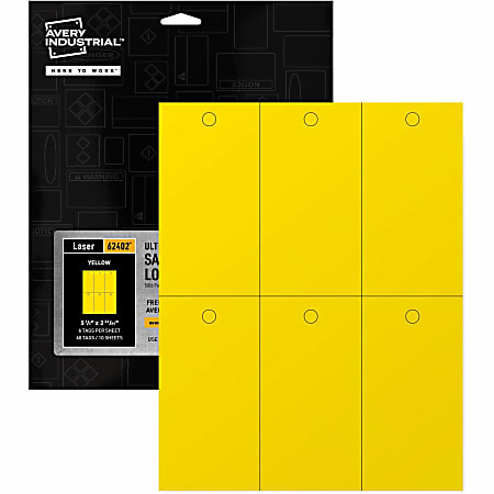 Avery® UltraDuty Plastic Tags, 5.5" x 2.83" , Yellow (62402) - 2.92" Length x 5.50" Width - Plastic, Polyester - Yellow - 60 / Pack