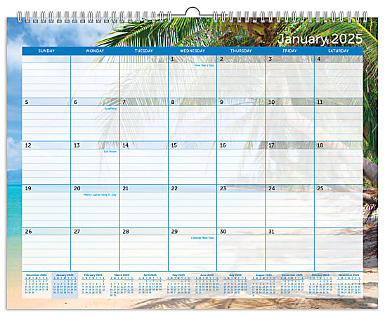 2025 Office Depot® Brand Monthly Wall Calendar, 15" x 12", Paradise, January to December