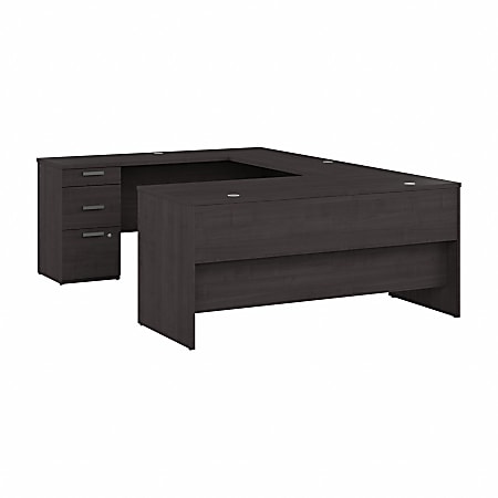 Bestar Ridgeley 65”W U-Shaped Computer Desk, Charcoal Maple