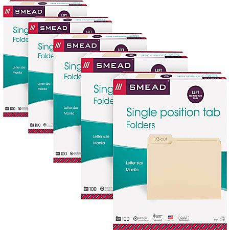 Smead 1/3 Tab Cut Letter Recycled Top Tab File Folder - 8 1/2" x 11" - 3/4" Expansion - Top Tab Location - Left Tab Position - Stock, Manila - Manila - 10% Recycled - 500 / Carton