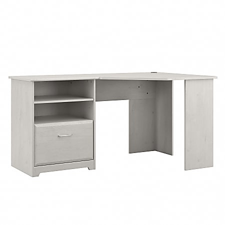 Bush Furniture Cabot 60"W Corner Desk With Storage, Linen White Oak, Standard Delivery