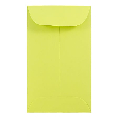 JAM Paper® Coin Envelopes, #6, Gummed Seal, Ultra Lime Green, Pack Of 50 Envelopes