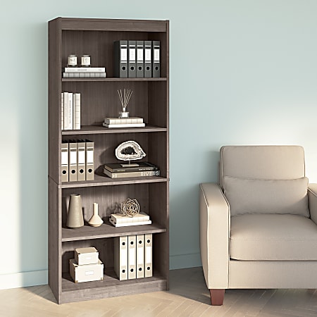 Bestar Ridgeley 72"H 5-Shelf Bookcase, Medium Gray Maple