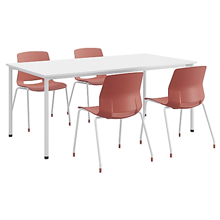 KFI Studios Dailey Table Set With 4 Sled Chairs, White Table/Coral Chairs