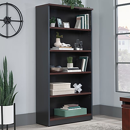 Sauder® Via 73"H 5-Shelf Bookcase With Levelers, Soft Black/Classic Cherry®