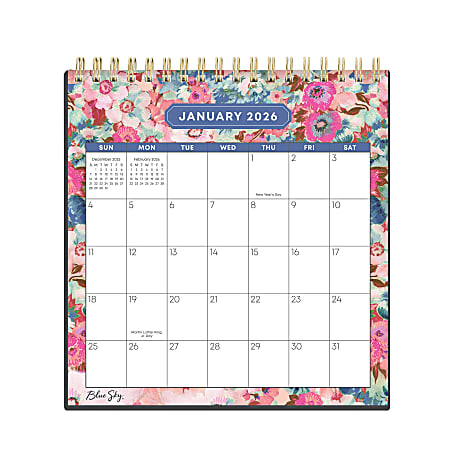 2026 Blue Sky Monthly Desk Calendar With Stand, 6-1/8” x 6-3/8”, Monique Bright, January To December, 155937
