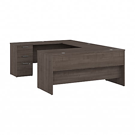 Bestar Ridgeley 65”W U-Shaped Computer Desk, Medium Gray Maple