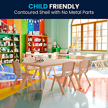 Flash Furniture Plastic Height Adjustable Rectangular Activity Table With 6 Chairs Natural Office Depot