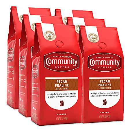 Community Coffee Arabica Ground Coffee, Pecan Praline, 12 Oz Per Bag, Carton Of 6 Bags