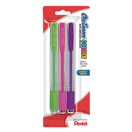 Pentel® Clic Erasers®, Assorted Colors, Pack Of 3