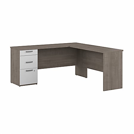 Bestar Ridgeley 65"W L-Shaped Corner Desk With Storage, Silver Maple/Pure White