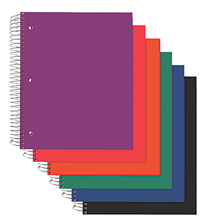Office Depot® Brand Poly Cover Wirebound Notebook, 3 Hole-Punched, 9" x 11", 3 Subject, College Ruled, 150 Sheets, Assorted Colors (No Color Choice)