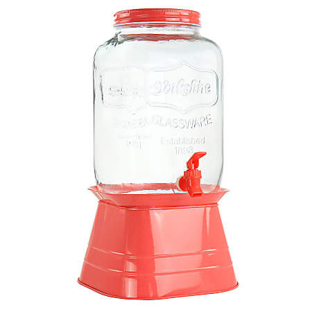 Gibson Home Chiara 2-Gallon Glass Mason Jar Dispenser, Red