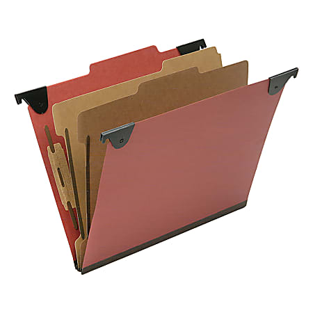 SKILCRAFT 2/5 Tab Cut Letter  Hanging Folder - 1" Folder Capacity - 8 1/2" x 11" - Top Tab Position - 2 Divider(s) - Pressboard, Kraft, Fiber - Red - 10 / Box - TAA Compliant