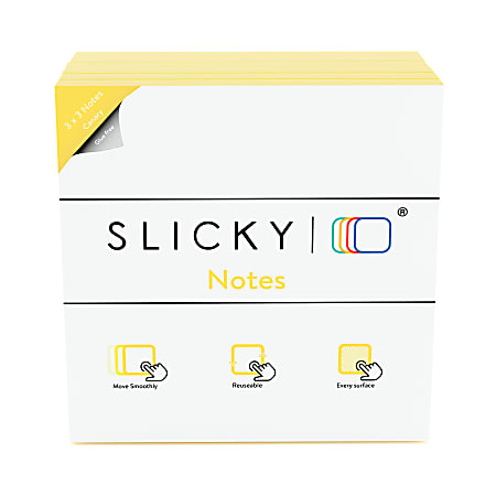 Slickynotes Self-Stick Notes, 3" x 3", 100% Recycled, Yellow, 95 Sheets Per Pad, Pack Of 6 Pads