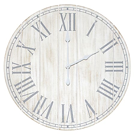 Elegant Designs Wood Plank Rustic Coastal Wall Clock, 23", Whitewash