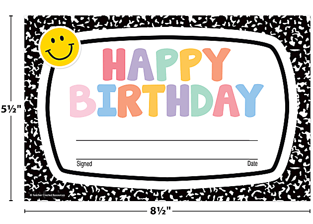 Teacher Created Resources Birthday Awards, 8-1/2" x 5-1/2", Total Qty 30