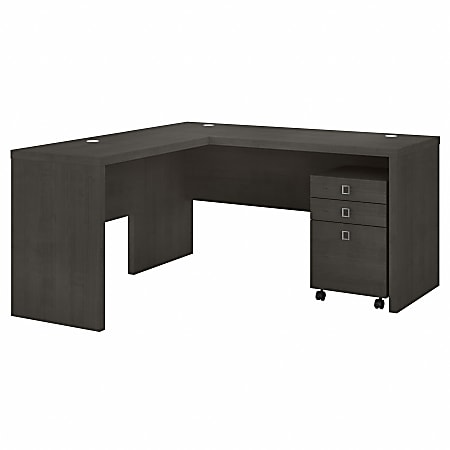 Bush Business Furniture Echo 60"W L-Shaped Corner Desk With Mobile File Cabinet, Charcoal Maple, Standard Delivery