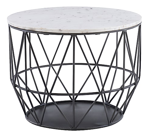Powell Ancken Metal Wire Side Table With Marble Top, 18"H x 24"W x 24"D, Silver