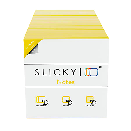 Slickynotes Self-Stick Notes, 3" x 3", 100% Recycled, Yellow, 95 Sheets Per Pad, Pack Of 24 Pads