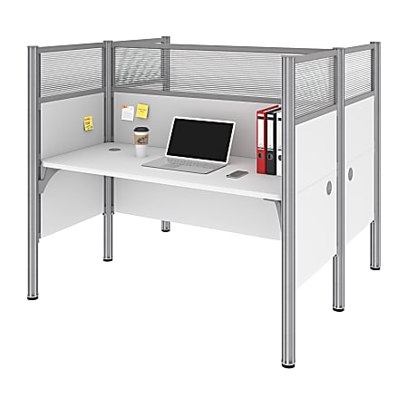 Bestar Pro-Biz 63"W Computer Desk Office Cubicles With High Privacy Panels, White