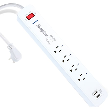 Energizer Smart Wi-Fi® Surge Protector Power Strip - 2 x USB, 4 x AC Power - 6 ft Cord - 1200 J Surge Energy - 15 A Current - 120 V AC Voltage - 1875 W