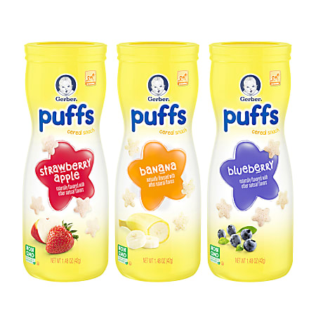 Gerber Puffs Cereal Snacks Assorted 1.48 Oz Tube Pack Of 8 Tubes