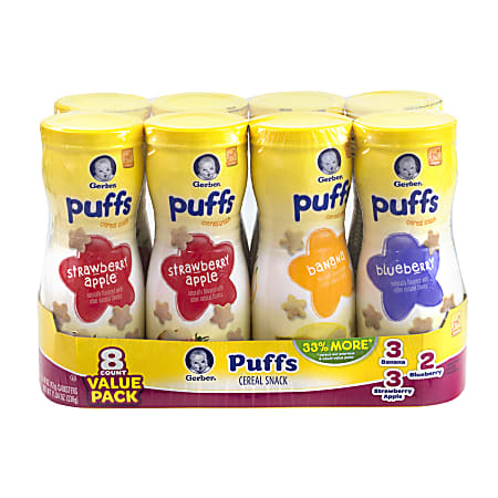 Gerber Puffs Cereal Snacks, Assorted, 1.48 Oz Tube, Pack Of 8 Tubes