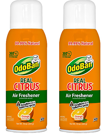 OdoBan Real Citrus Air Freshener, Orange Scent, 10 Oz, Set Of 2 Spray Cans