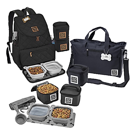 Overland Mobile Dog Gear Day Away Tote Bag Dine Away Set For Small Dogs And Weekender Backpack Bundle Black